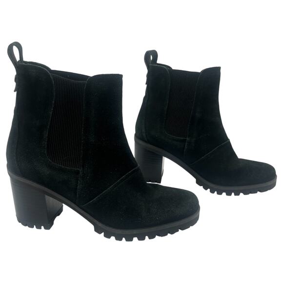 UGG Hazel Waterproof Suede Chelsea Block Heel Ankle Boots Booties Black Size 9 - Picture 1 of 7